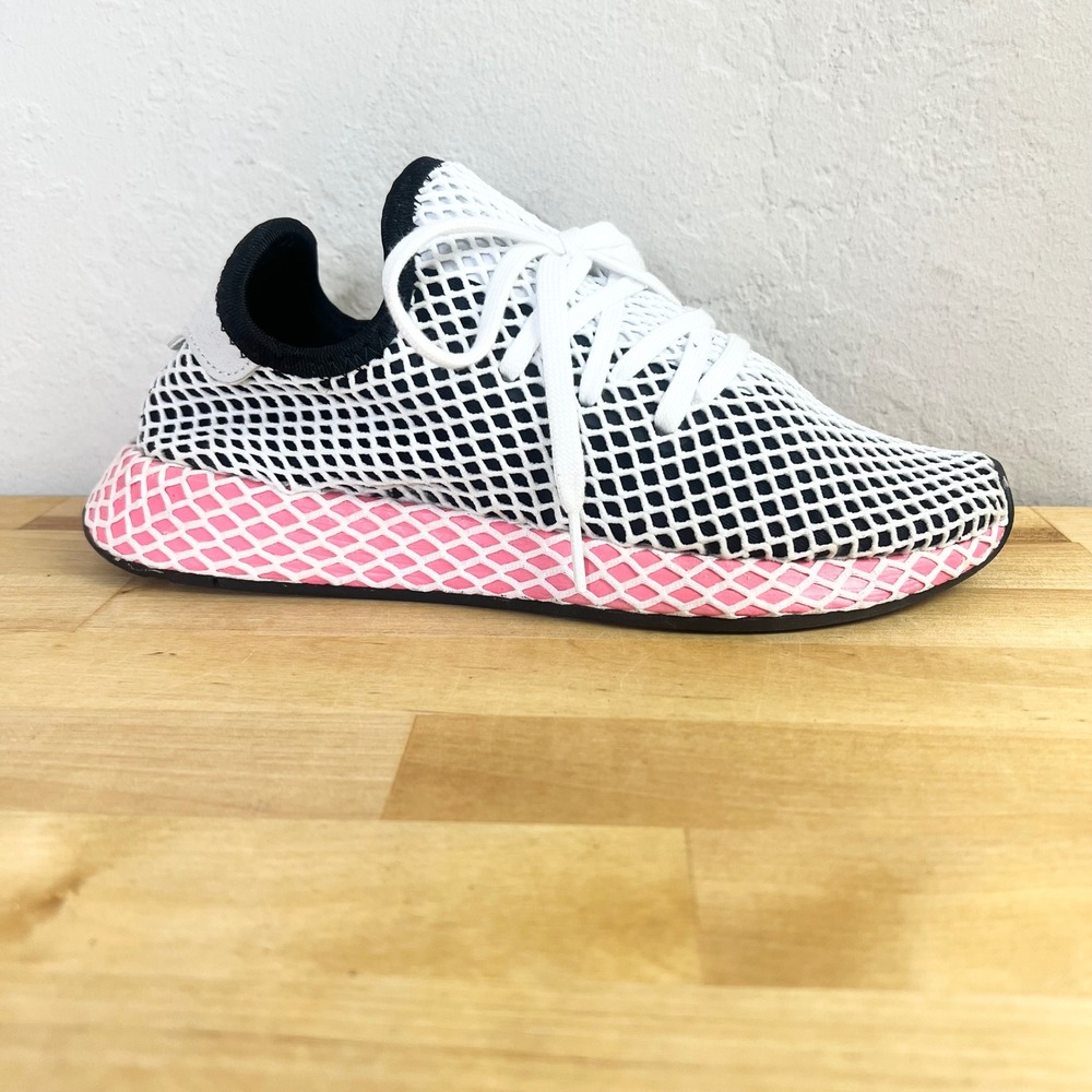 Adidas Sneakers Deerupt Runner Womens Size 6.5 Red Blue Mesh Grid Low Top Shoes